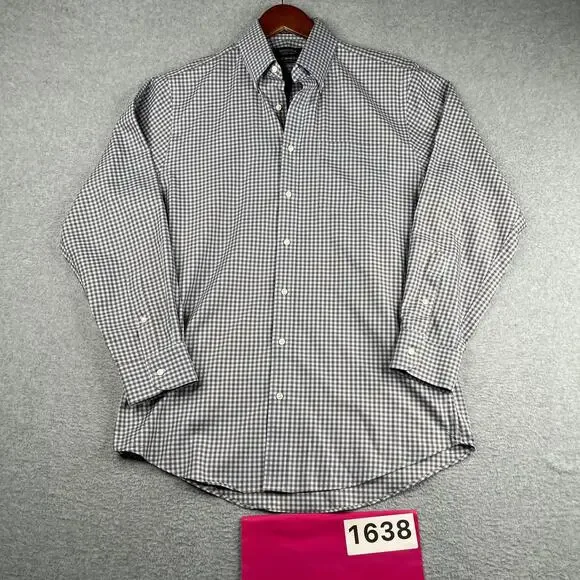 Nordstrom Mens Shop Non Iron Shirt Blue Check Button Up Long Sleeve Mens Large - Picture 1 of 11